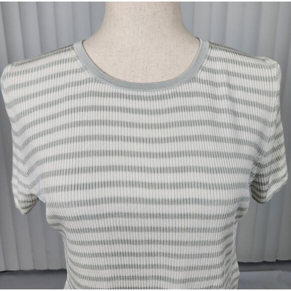 Madewell Micro-Rib Sweater Tee in Monument Short Sleeve Stripes Size Medium - Picture 4 of 11